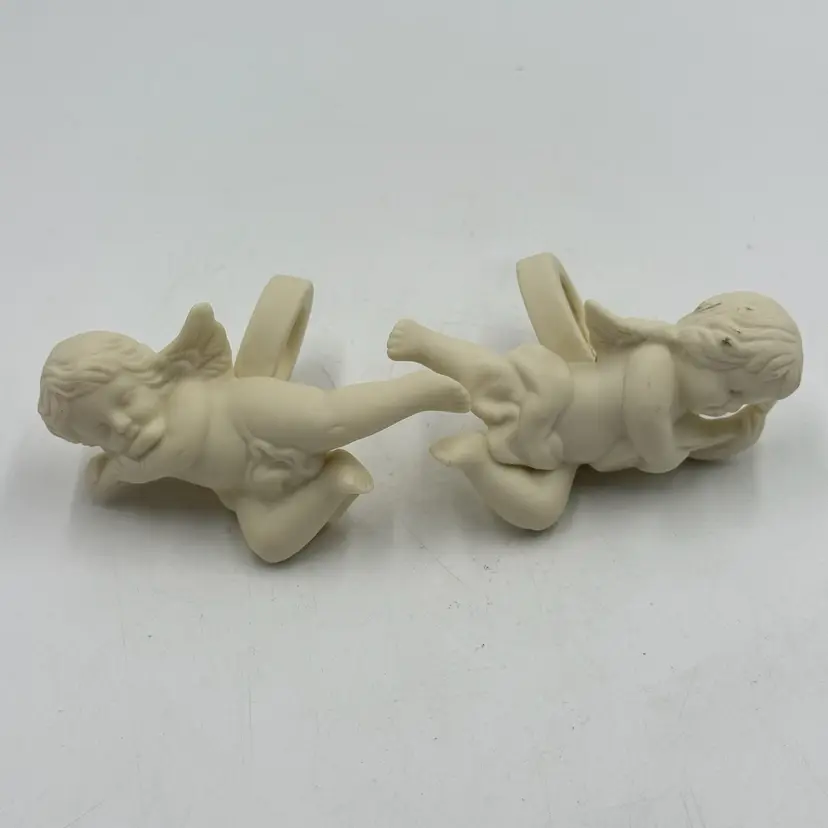 Vintage PartyLite White Bisque Porcelain Cherub Candle Huggers Set Of Two