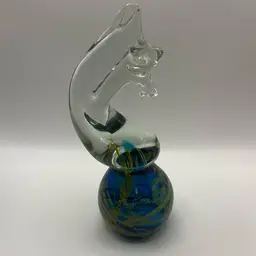 Mdina Seahorse Paperweight 8” Tall And 3 1/2” Wide Beautiful Blues And Green With Clear Seahorse