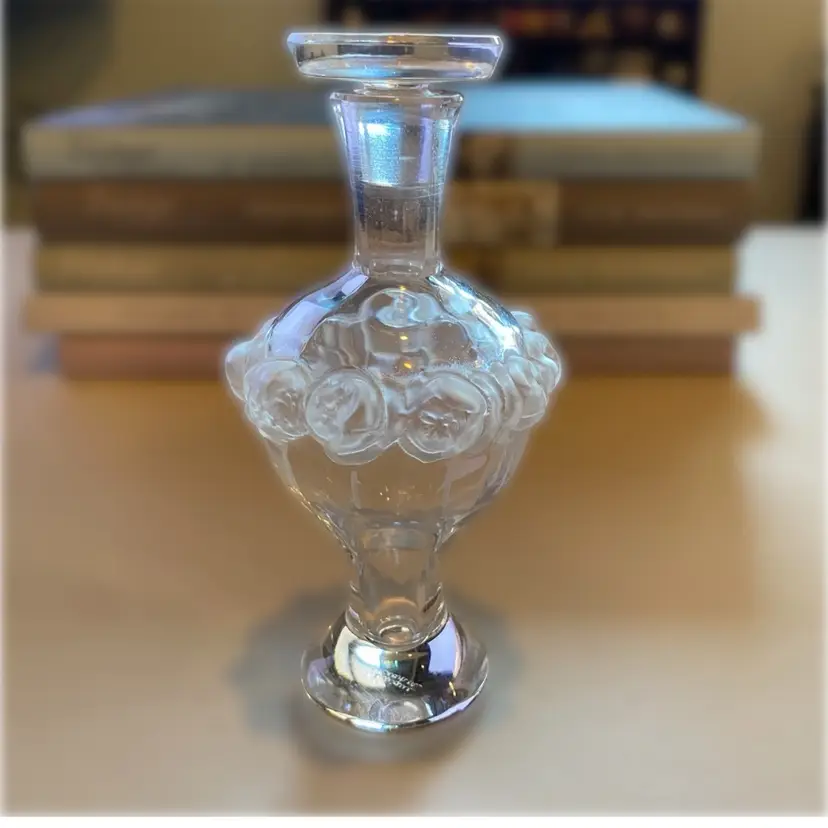 Signed Lalique Crystal Perfume Bottle with Stopper Clear Art Glass