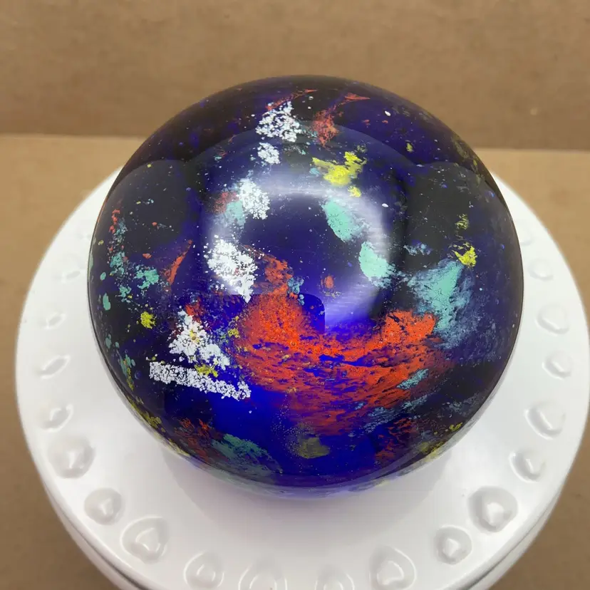 POW1 Glass Art Abstract Paperweight 2" Multicolor GLOWS!