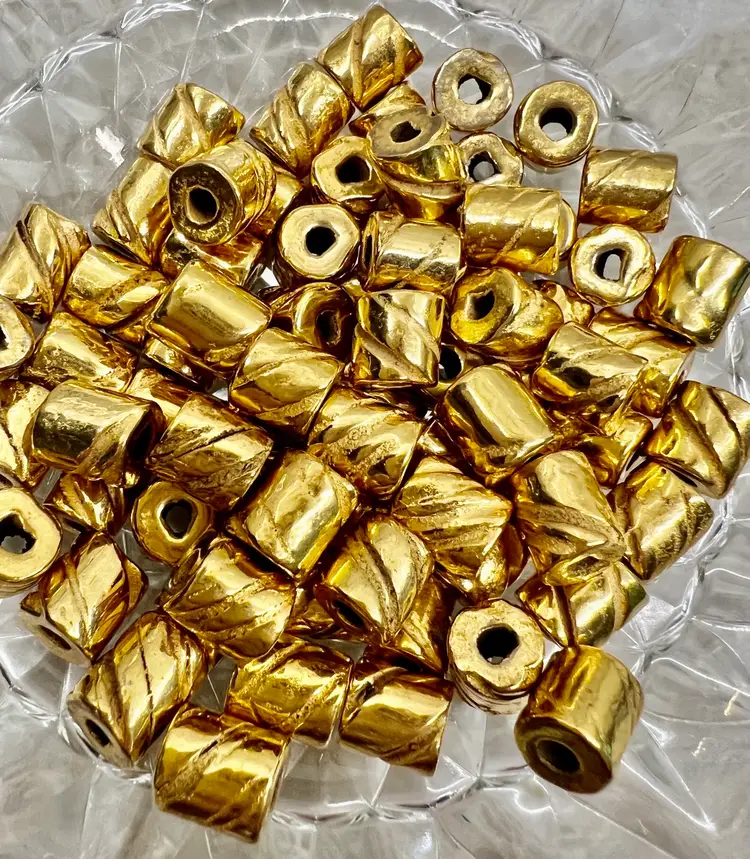 Mykonos Greek Ceramic Twisted Barrel, 24K GOLD Plated 8Pcs 10mm x 9mm DIY #J-3