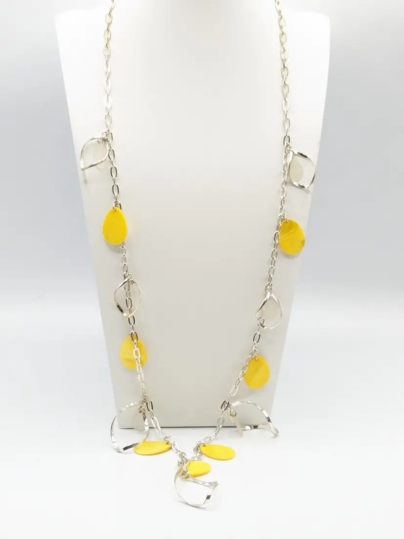 Silver Tone Yellow Accent Summer Necklace