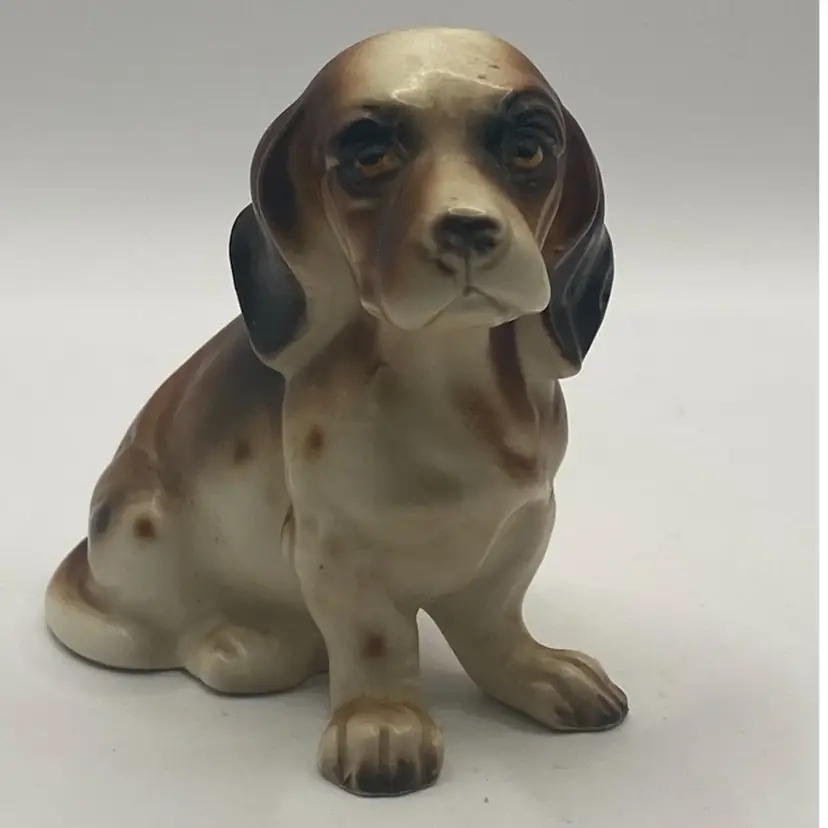 3 1/4” X 3 1/2” Vintage Ceramic Puppy Dog Figurine, Made In Japan, Original Sticker