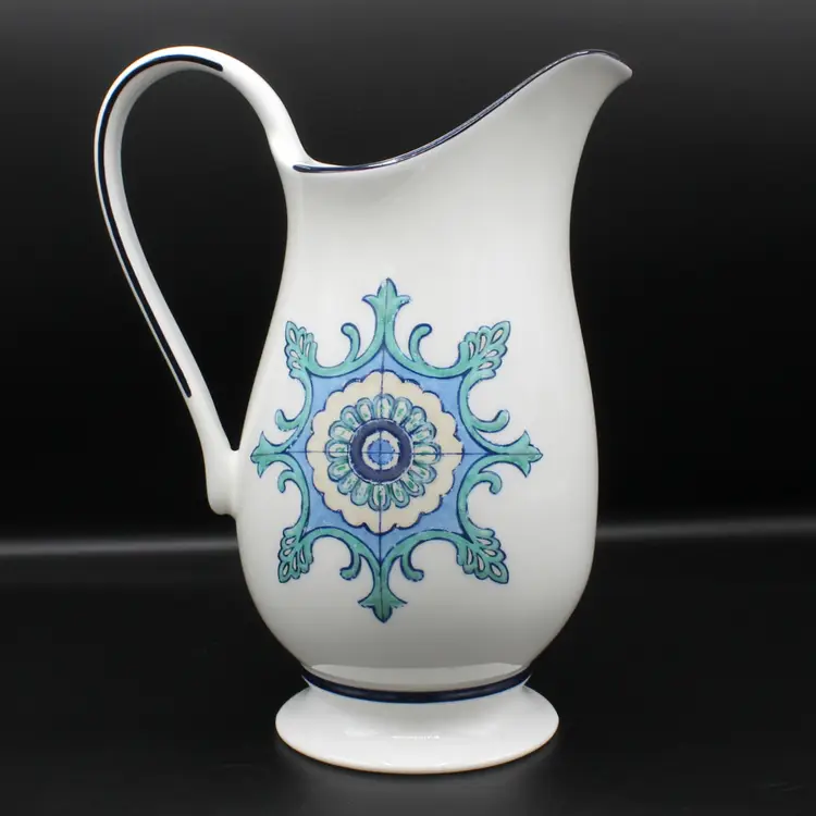 Vintage Lenox Mediterra Footed Small Pitcher White Blue Teal Mediterranean Decor