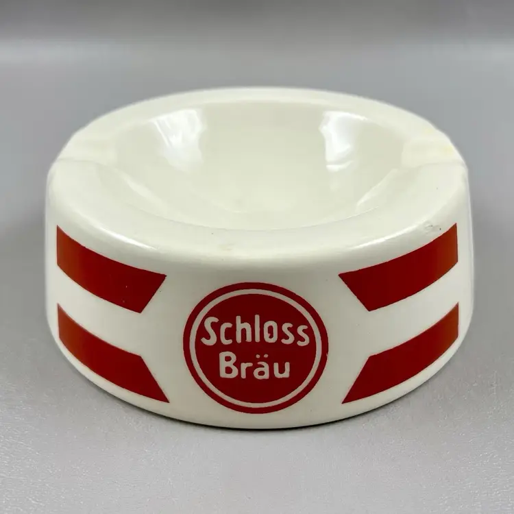 Schloss Brau Ceramic 5.75"  Ashtray Red White Beer Brew Brewery Advertising