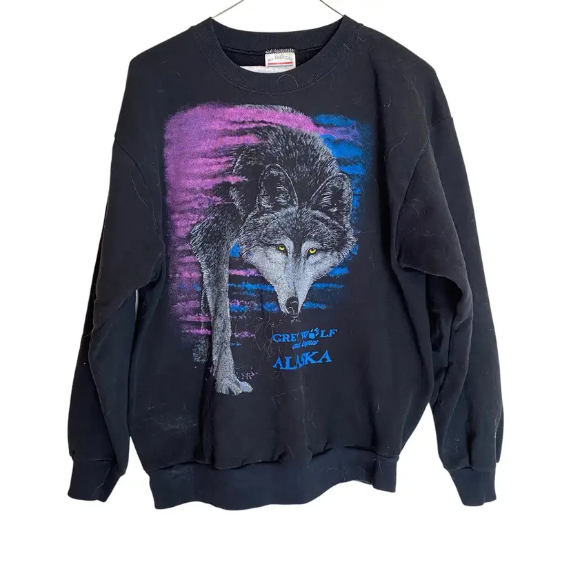 Vintage 80's 90's Wolf crewneck sweatshirt animal print hipster wolf distressed crew neck sweatshirt wolves wolfpack hipster