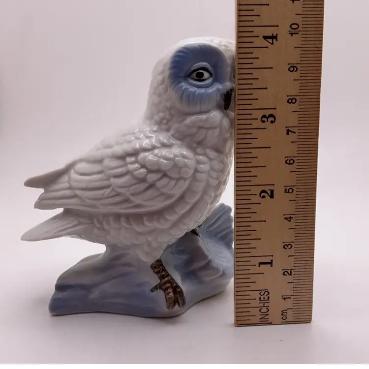 POW1 VTG KPM Berlin Germany Porcelain Blue & White Owl Figurine 4"