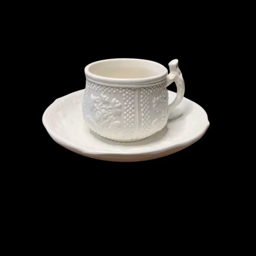 02. MOTTAHEDEH White Floral Relief Teacup & Saucer Made in Italy