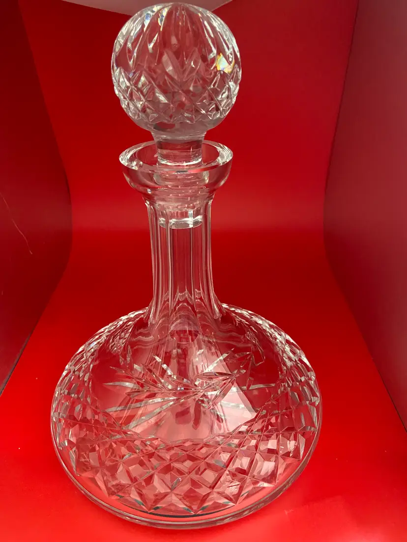 VINTAGE WATERFORD CRYSTAL SHIPS DECANTER WITH FACETED BALL STOPPER