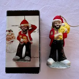 Vintage 1984 Emmett Kelly Jr Santa Clown Ornament Flambro Bisque Porcelain Box