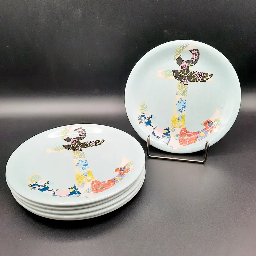 Cynthia Rowley Melamine Plates Anchor Nautical Floral Boho Set of 6