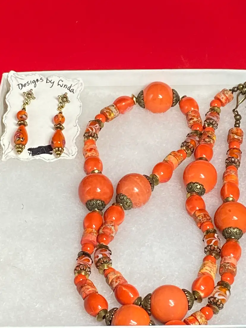 Floral Glass Necklace & Earring Set, Designs By Linda