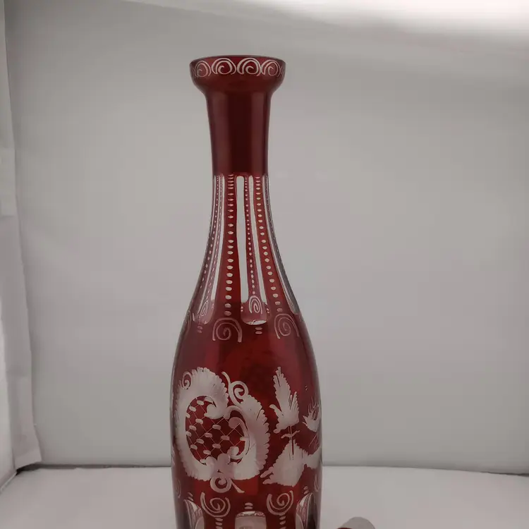 Vintage Egermann ruby cut to clear decanter