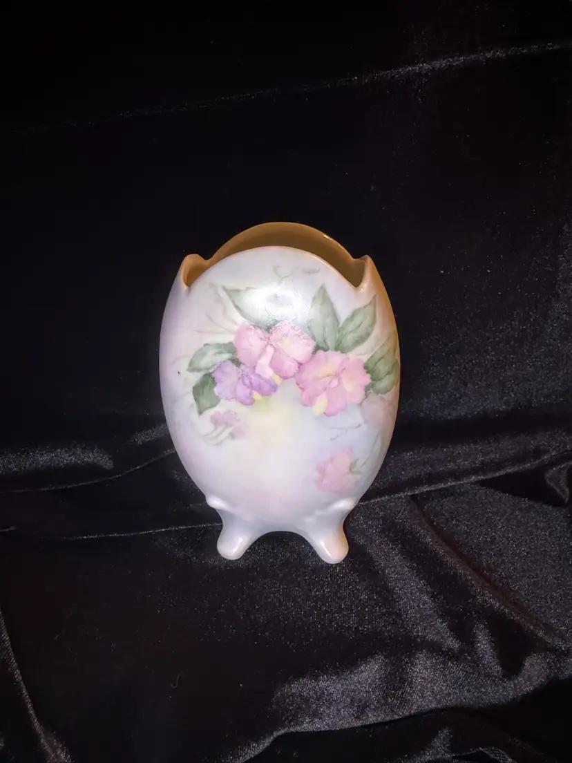 Vintage Footed Hand painted Floral Egg Vase