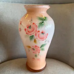Fenton Princess Roses on Sunset Overlay Hand Painted Vase Susan K & M. Kibbe