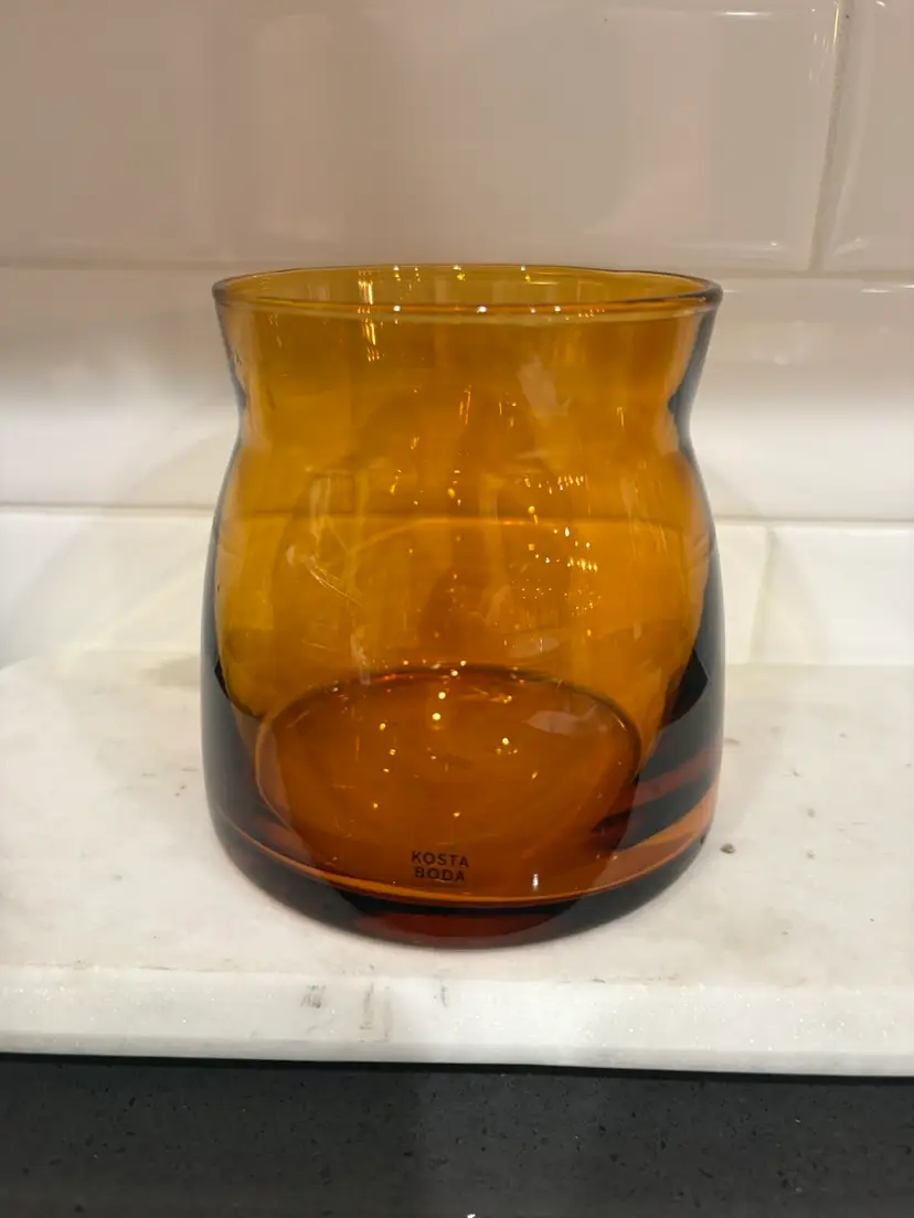 Kosta Boda Amber Glass Vase Or Vessel Signed