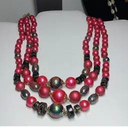 Pink & Gray 3 Stand Necklace 17”