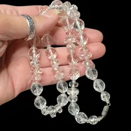 Vintage Faceted Crystal Necklace 16” Long Barrel Clasp