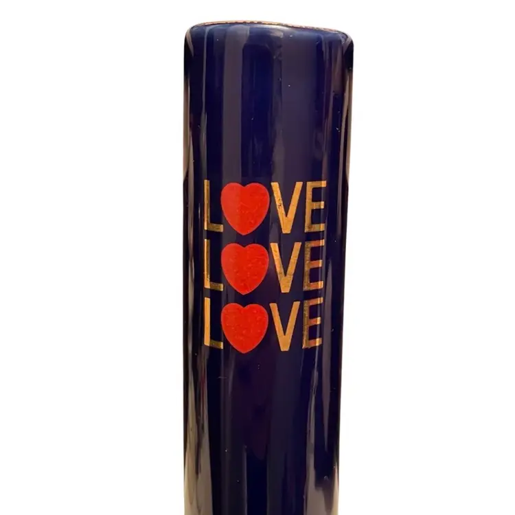 Love Bud Vase Navy Blue Gold Edge Vintage Ceramic Valentine's Day Decor