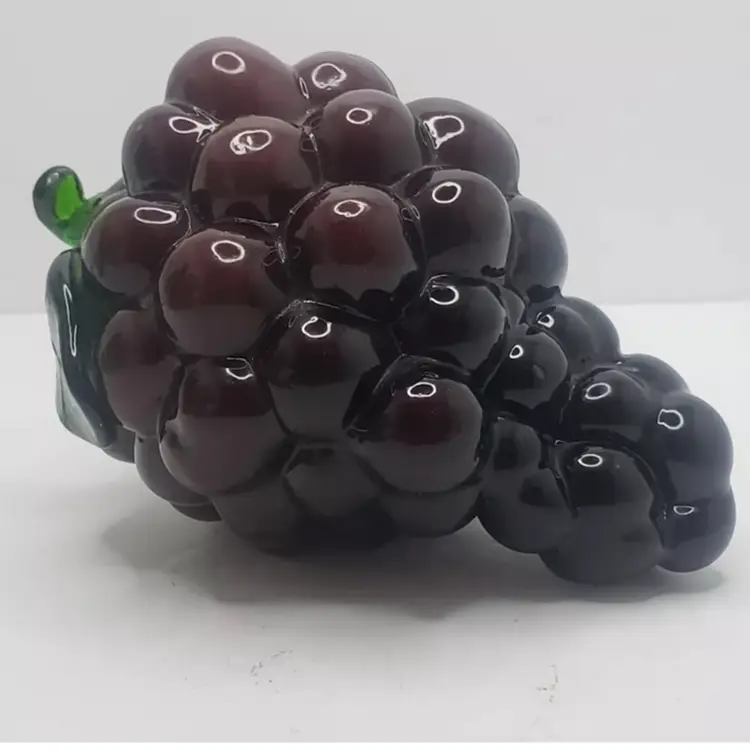 Art Glass Grapes Cluster Purple Shades With Green Stem
