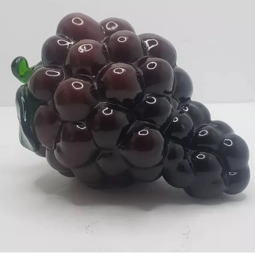 Art Glass Grapes Cluster Purple Shades With Green Stem