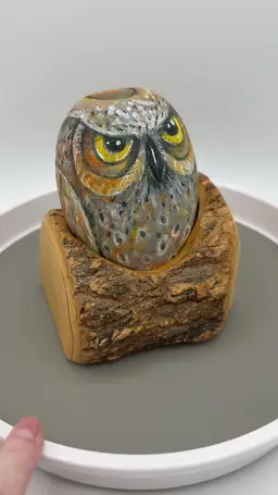 Wooden Owl In Nest Figurine Original Owl Artwork Owl Collector Gift OOAK Signed Owl Sculpture Hand-painted And Carved Owl Folk Art Owl Egg Item#2025-05