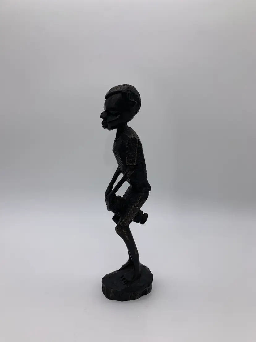 Vtg. African Ebony Makonde Art Drummer Sculpture Tribal Folk Art Wood Carved 10”