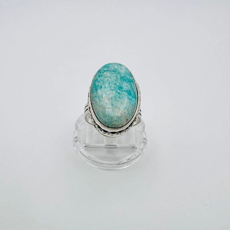 Handcrafted Amazonite Ring (size 6.25) in Sterling Silver Finish