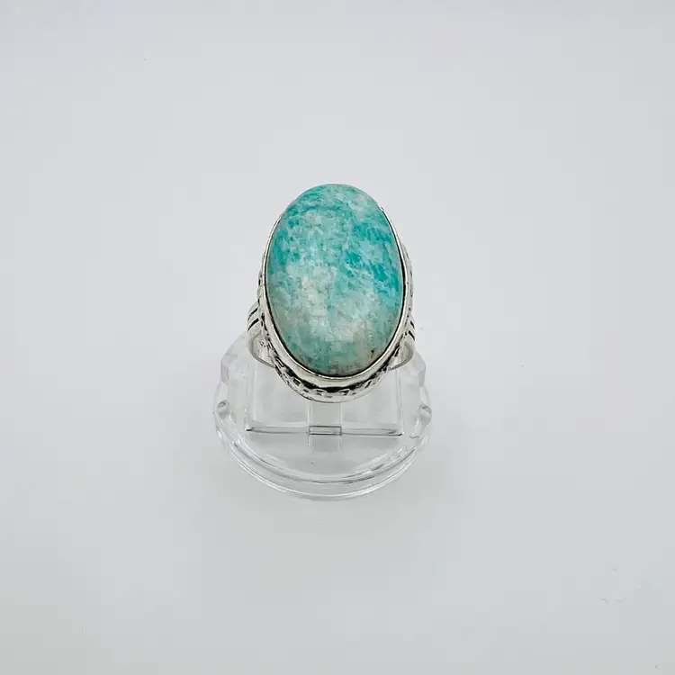 Handcrafted Amazonite Ring (size 6.25) in Sterling Silver Finish