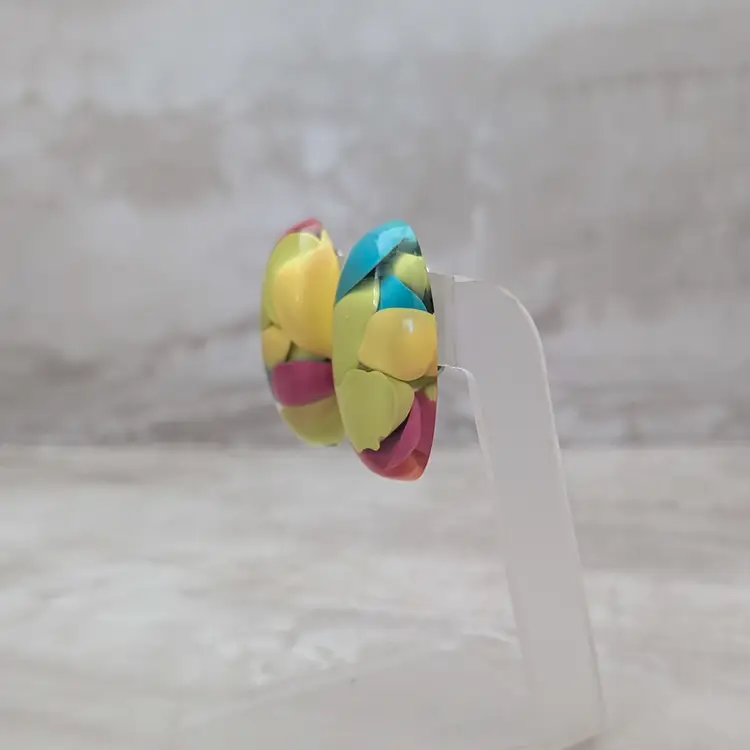 Vintage Marc Labat Clip On Earrings Stunning Large Chunky Multi Colored Retro