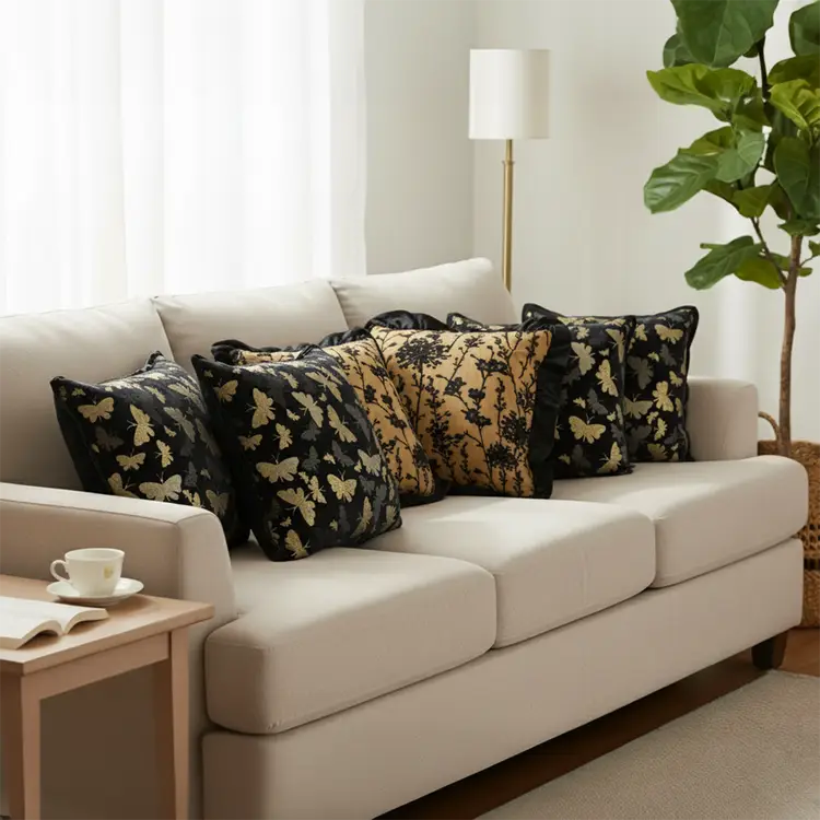 SOGA 6PC Vintage Butterfly & Black Gold Floral Velvet Pillowcases 45cm Luxury Set