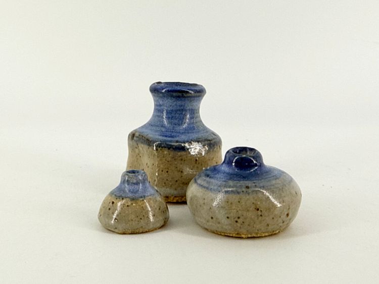 Trio Handmade Art Pottery 1.5"-0.5" Tall Stoneware Miniature Vases
