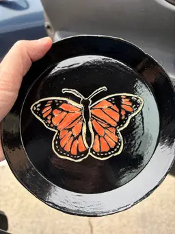 Made By Me - Sgraffito Monarch Butterfly Round Plate 6.5” Controlled Chaos Pottery