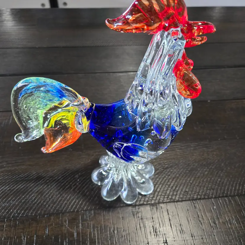 Vintage Hand Blown Glass Rooster-Multicolor