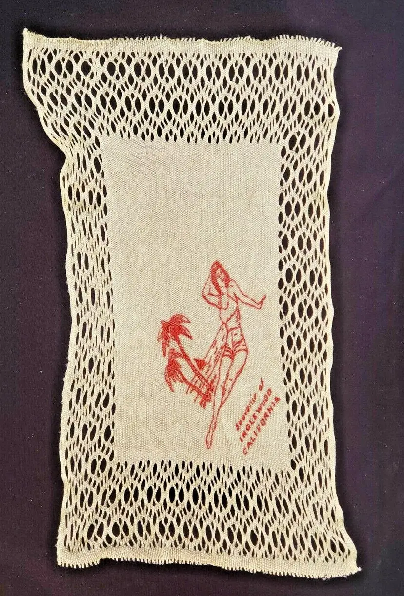 Handkerchief Souvenir of Inglewood California Beach Scene in Red print