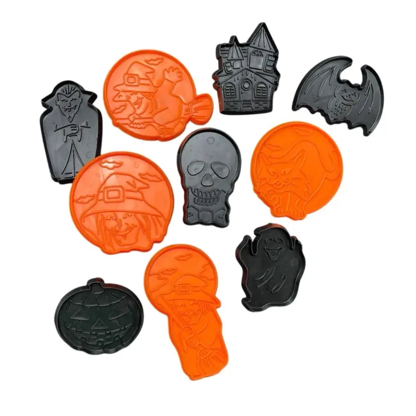 Plastic Halloween Cookie Cutters Lot of 10 Witch Vampire Bat Ghost Skeleton