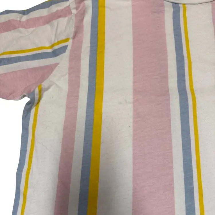 WXYZ Brand Smiley Face Embroidered Logo Pink/Blue Striped T-Shirt  Men’s- Large