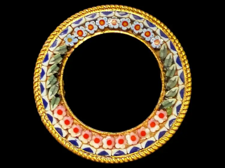 Micro Mosaic Floral Wreath Brooch 1.15”