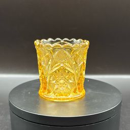 Kemple Topaz Yutec Pattern Glass Toothpick Holder 2 1/2” No Noted Flaws