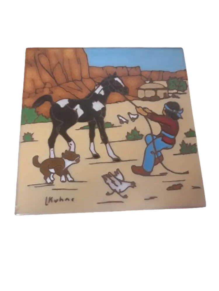 Earth tones Wild West Tile by L Kuhne, Trivet or Hangable