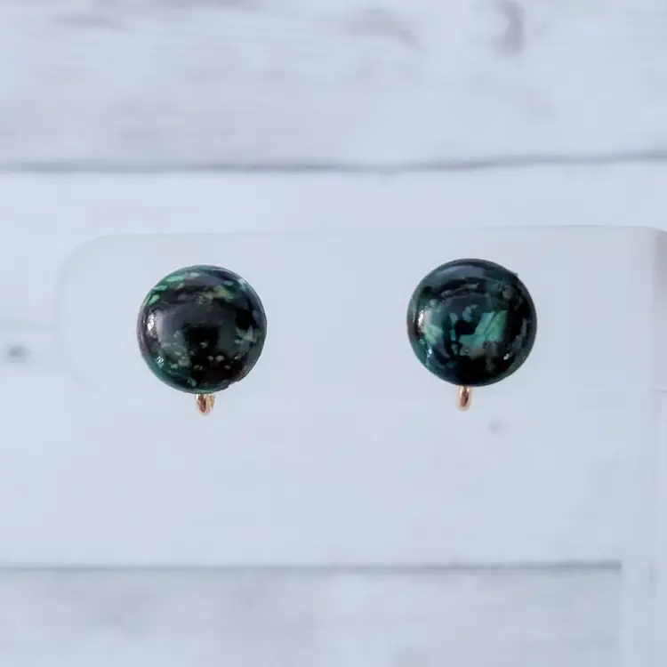 Vintage Clip On Earrings Green Tones 0.5" Dainty