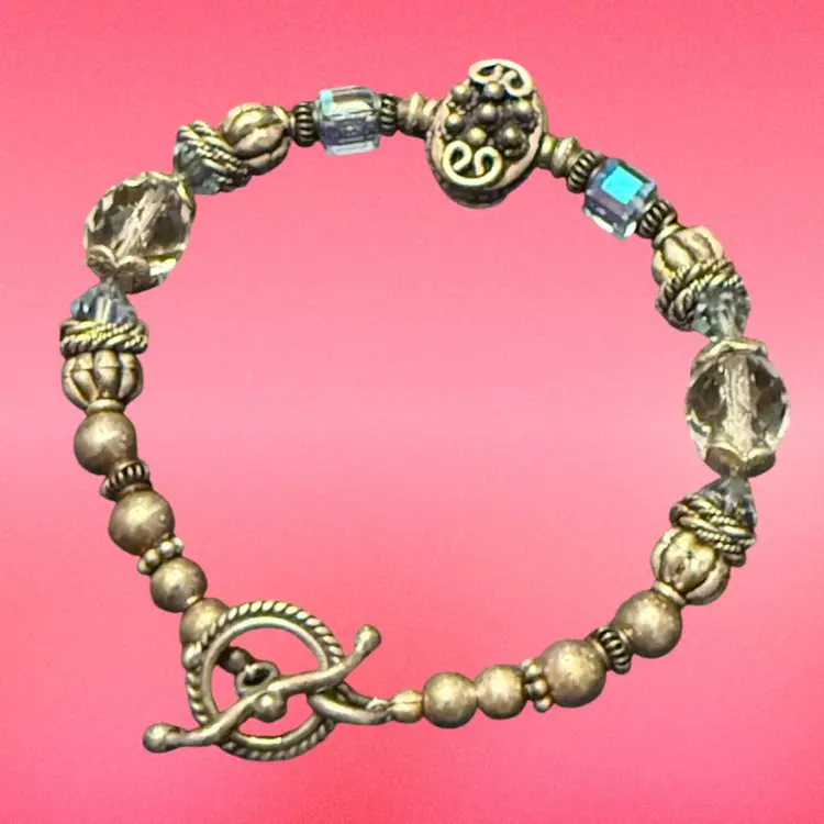 Sterling Silver Bead & Swarovski Crystal Bracelet 8”, 20.5g