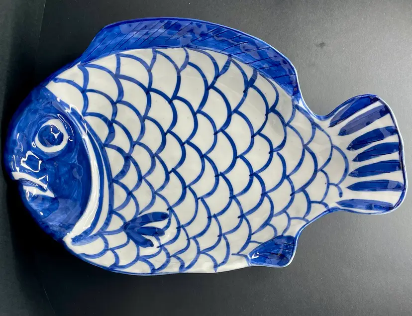 VTG DANSK Arabesque 17.5” LARGE Ceramic Fish Platter Blue & White Model Danara