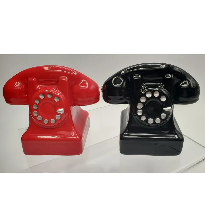Pacific Red and Black Rotary Phone Ceramic Salt and Pepper Shakers