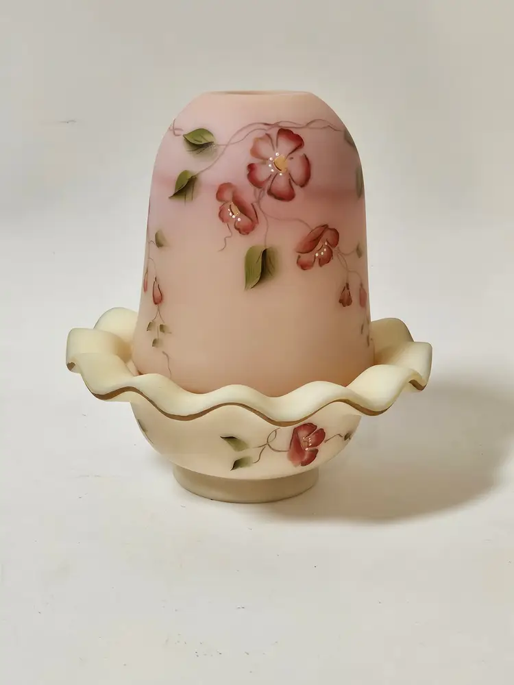 Vintage Fenton Gold Treasures 2004 Burmese Fairy Lamp Hand Painted Glows Flowers