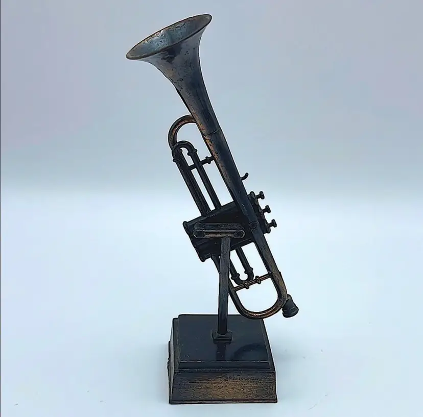 Vintage, Collectible, Miniature, Trumpet, Musical Instrument, Copper/Black, Metal Pencil Sharpener
