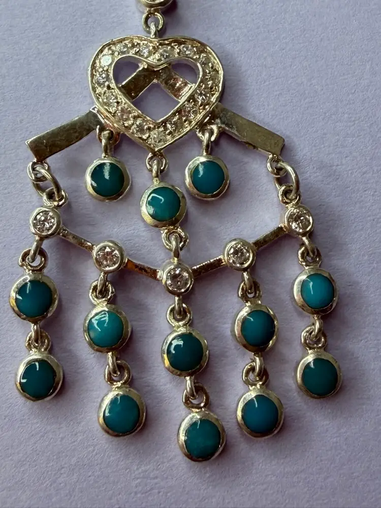 Tested Sterling Silver Chandelier Pendant With Heart Shaped And Turquoise