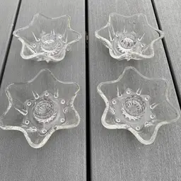 4 VINTAGE MCM ANCHOR HOCKING 6 POINT STAR TAPERED CANDLE HOLDERS