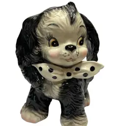 Replo Made In Japan Ceramic Dog Planter @7x5x5 1/2 Some Wear. Crazing And Discoloration Inside Chip On Bow