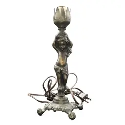 P.S.T Industries Paul Sahlin Art Nouveau Cast Bronze Cherub Lamp Works Tested